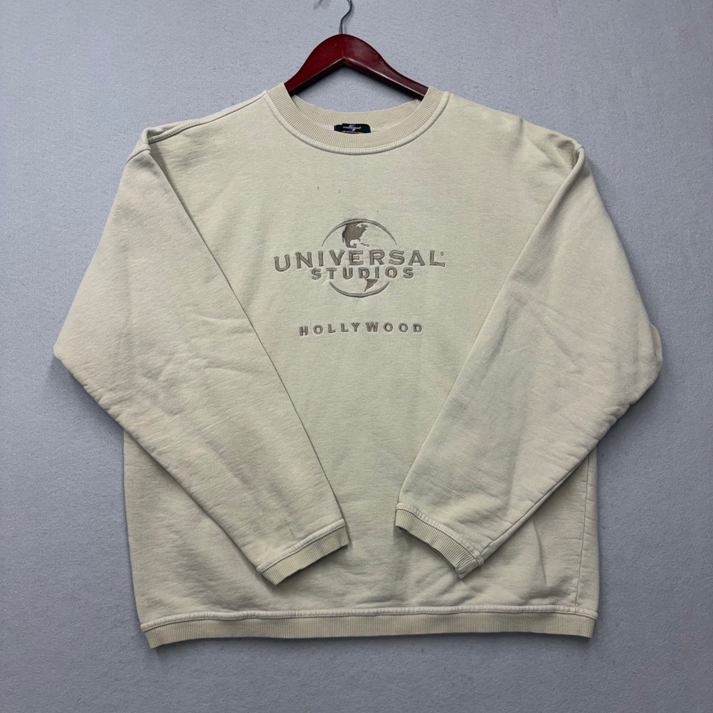 Universal Studios Hollywood Sweatshirt Unisex Large Tan Vintage Y2K Embroidered